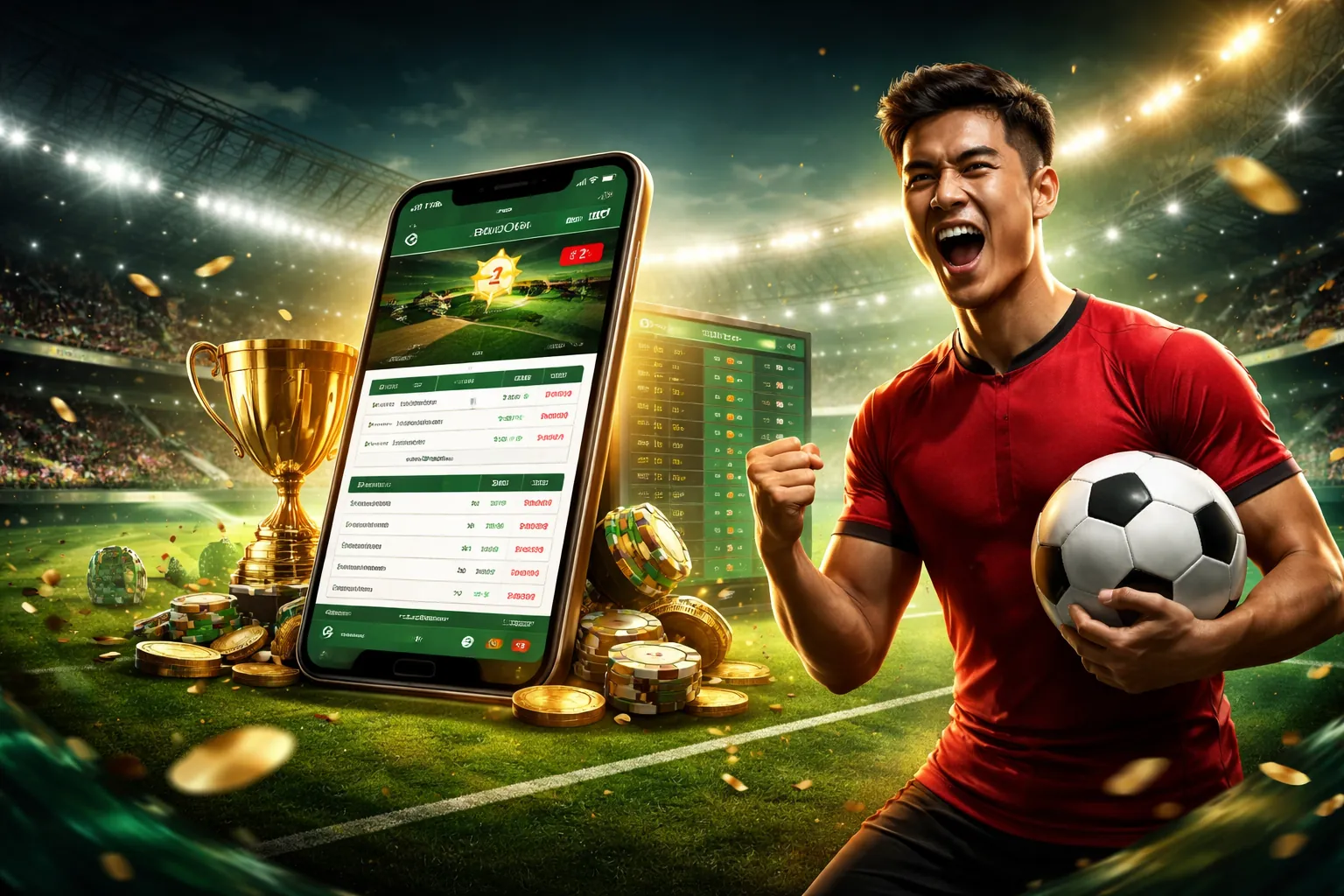 Hình ảnh banner giới thiệu app đăng ký nhận 58k tiền thưởng với giao diện ứng dụng di động hiện đại và màu sắc chủ đạo xanh vàng